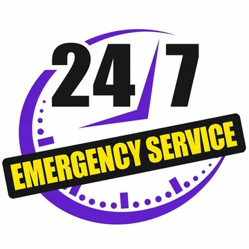 247 emergency service logo with clock design