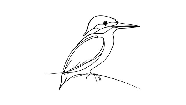 Minimalist kingfisher bird drawing white background.