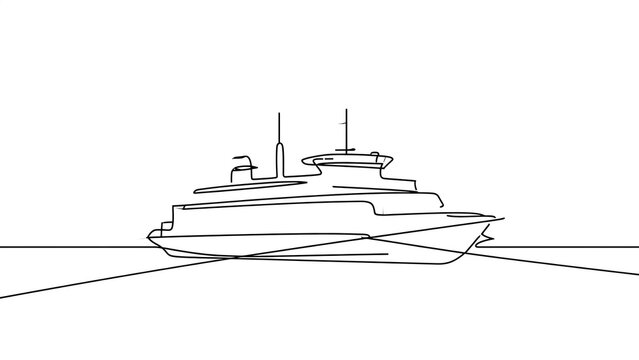 Minimalist line art ship on white background.