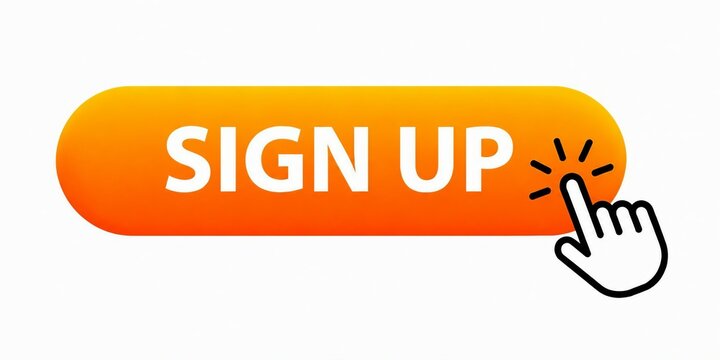 Sign up button with finger click illustration