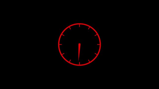 clock icon with moving arrows in 24 hour loop. Stopwatch animation on black background,Clock Counting Down 24 Hour Day Fast Speed. Clock with moving arrows.Abstract new analog clock icon animation