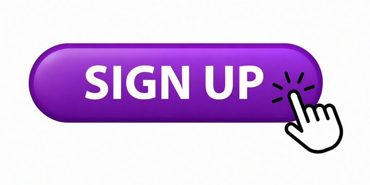 Purple sign up button with finger clicking on it