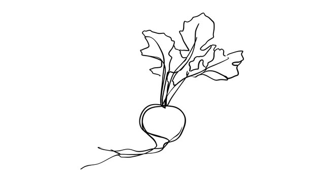 Hand drawn radish with leaves white background.