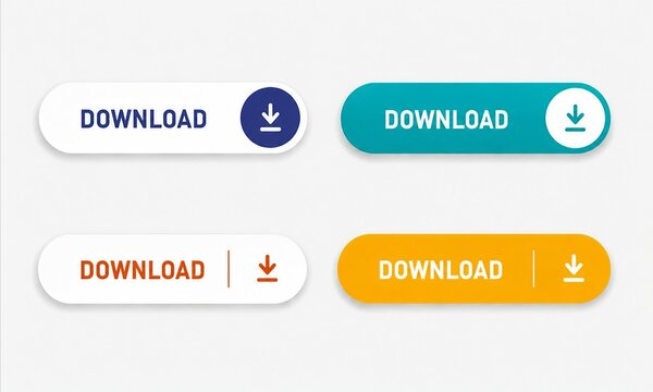 Modern download button icons with arrow in various colors and styles
