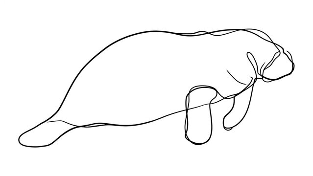 Minimalist manatee line drawing white background.