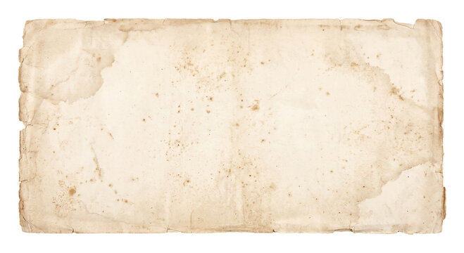 Aged parchment paper with water stains and rough edges, vintage texture background