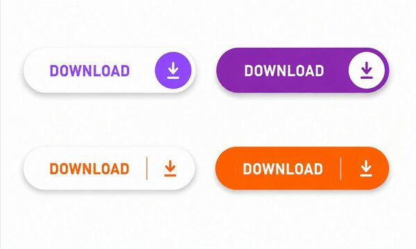 Modern download button with arrow icons in purple, orange and blue color styles