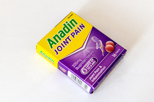 London. UK- August 02. 2026.A packet of Anadin Joint Paint ibuprofen tablets isolated on white.