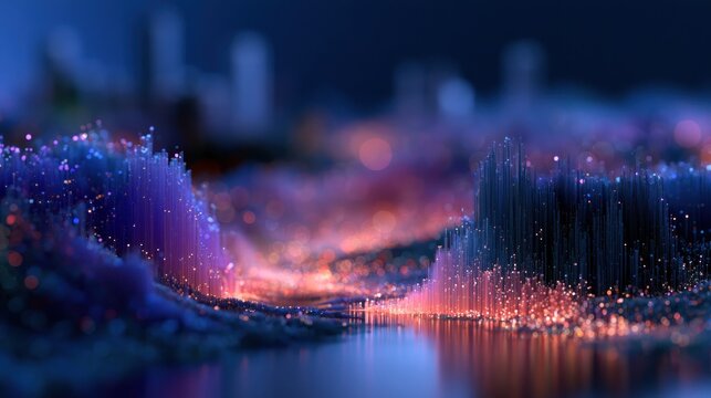 Abstract digital data visualization with glowing particles