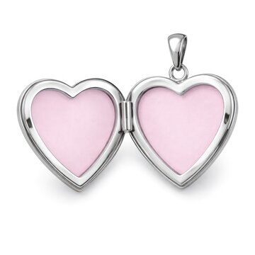 Silver heart locket pendant with soft pink enamel, isolated on white background