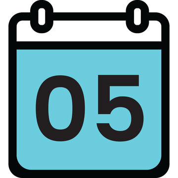 Calendar Date 05 Icon, Light Blue Event Schedule Page Symbol Isolated on White Background

