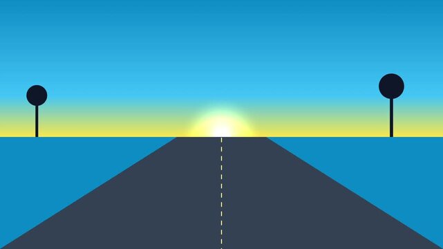 Minimalist highway leading to a summer sunset