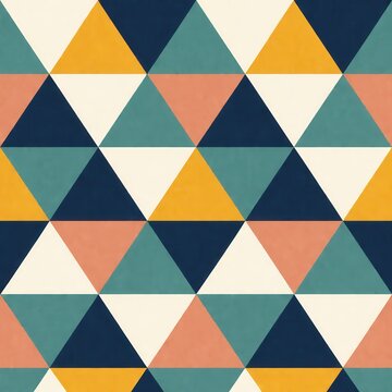 Retro geometric triangle seamless pattern with mid century colors abstract vintage style background