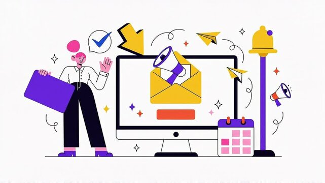 Modern Digital Email Marketing Automation Strategy Concept with Business Professional and Computer Screen Graphics