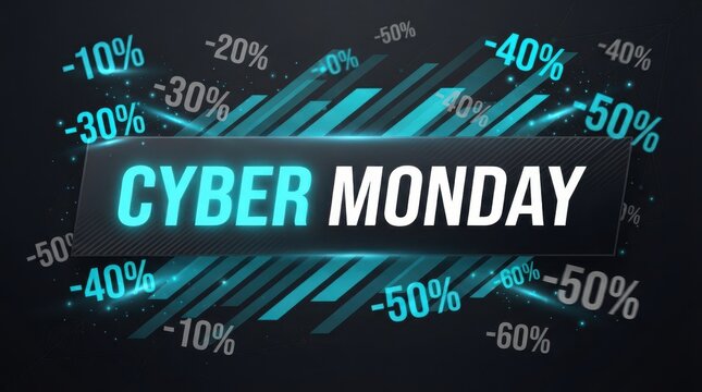 Cyber Monday Cyber Monday promotional background with dynamic percentage discount signs and abstract blue motion lines for retail