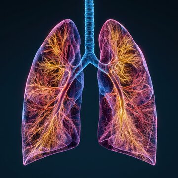 Vibrant anatomical lungs with bronchial tree medical science respiratory system