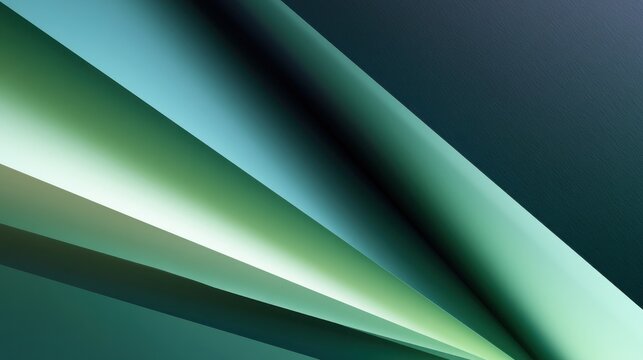 Abstract flowing green and blue paper layers with soft light