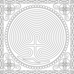 Labyrinthe Crétois Illustration Vecteur - Page de Coloriage - Symbolisme Méditation Histoire - Motif Arbre - Géométrie Sacrée