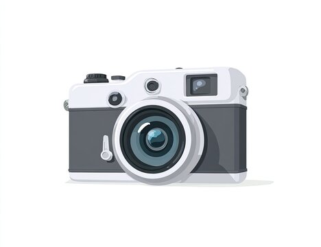 Vector illustration of a vintage gray and white film camera, isolated