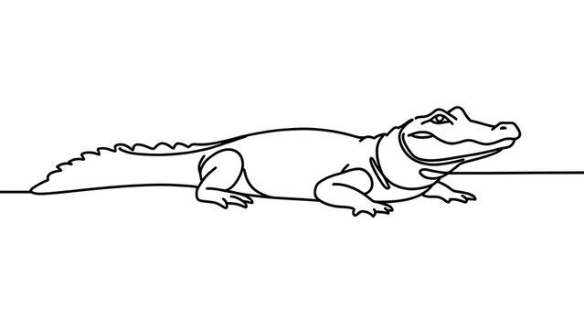 Crocodile line drawing on white background.