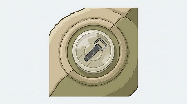 Close up illustration of a circular air valve on green canvas fabric