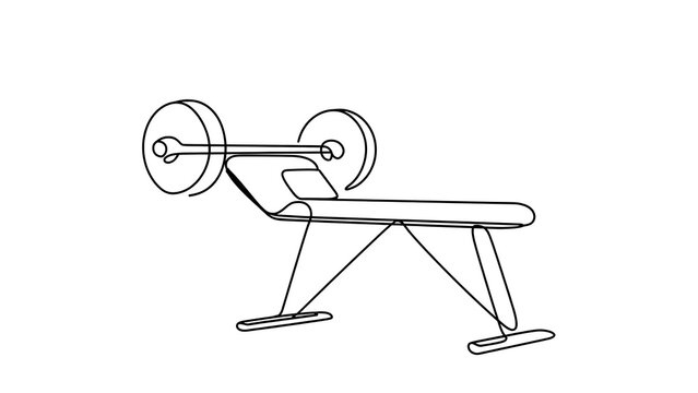 Weightlifting barbell on bench press white background.