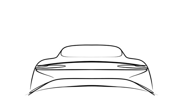 Minimalist car line drawing white background.