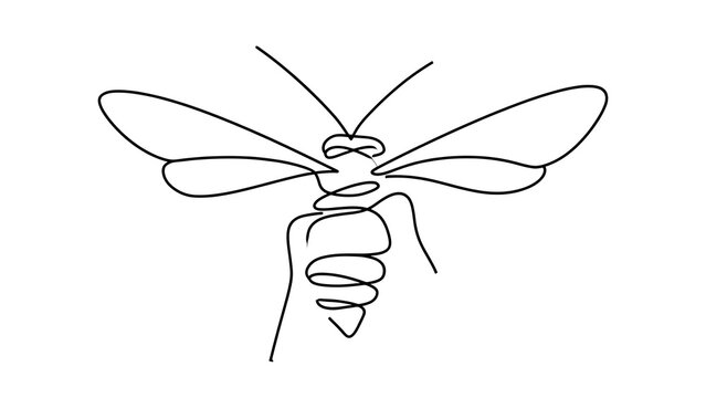 Minimalist line art bee on white background.