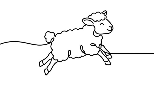 Cartoon sheep jumping on line white background.
