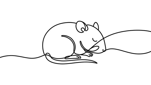 Sleeping mouse illustration on white background.
