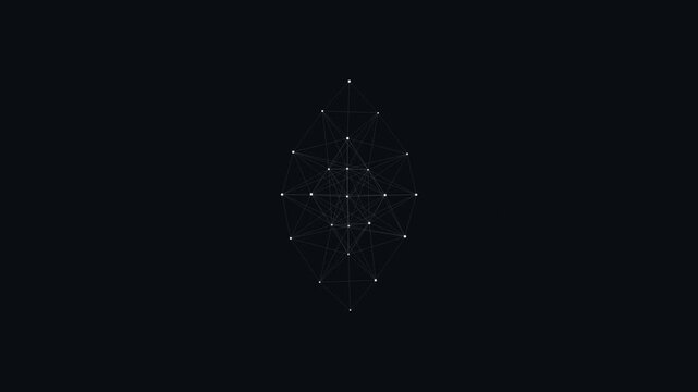 Minimalist abstract geometric constellation structure featuring interconnected nodes and fine lines forming a diamond shape against a solid dark charcoal backdrop