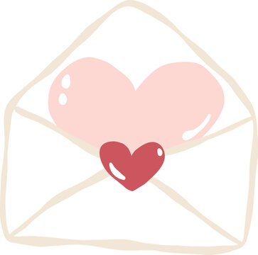 cute Valentines romantic heart love letter envelope message vector cartoon illustration