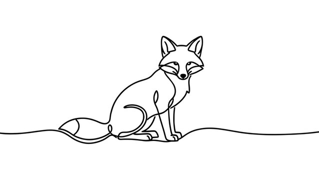 Cute fox line art illustration white background.