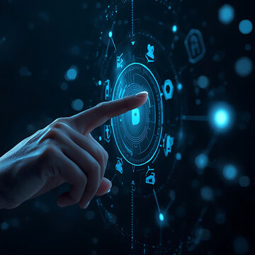 hand pushing a button on a touch screen interface