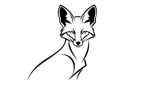 Minimalist fox line art illustration white background.