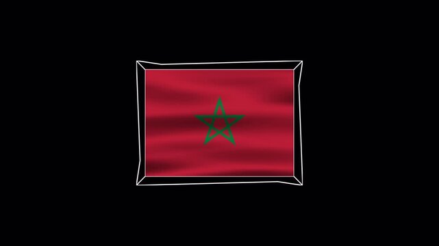 Animated waving Morocco flag with stylized stroke frame on transparent background