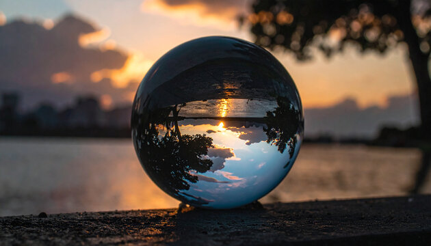 Crystal Ball Sunset Reflection on Beach
