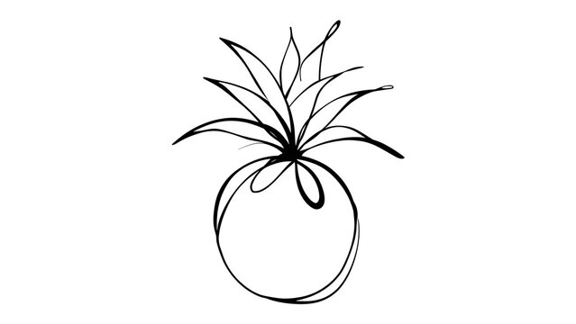 Minimalist pineapple line art drawing white background.