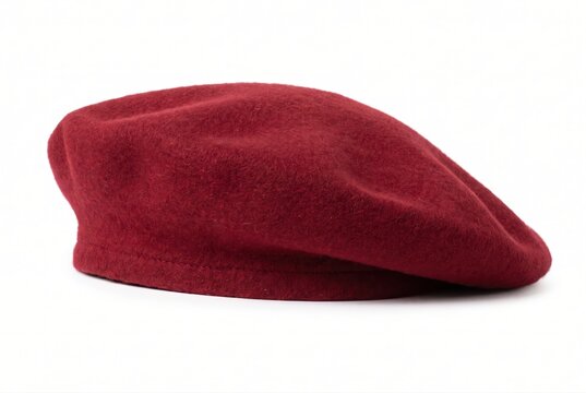 Red beret hat wool felt fashion accessory isolated on white background