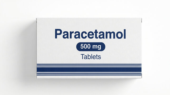 White paracetamol 500 mg medicine box isolated on white background