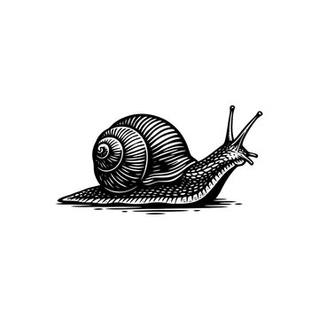 Engraved snail illustration. Detailed vintage style garden mollusk vector drawing.