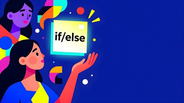 Two women looking at if else programming concept