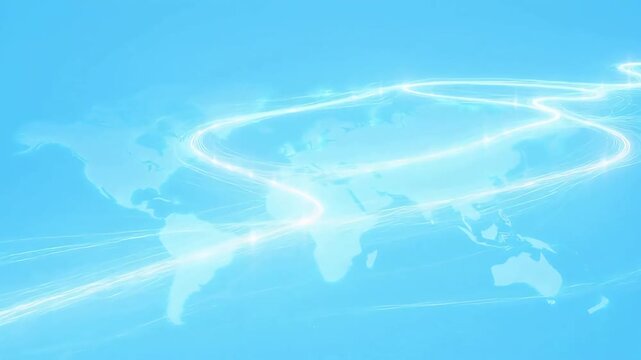Global network visualization with glowing connections over world map