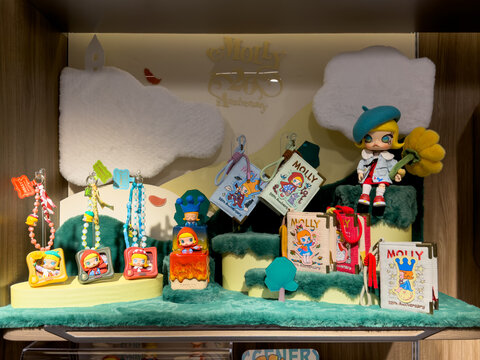 PENANG, MALAYSIA - JUL 21, 2026: Molly 20th Anniversary collectible merchandise displayed inside retail store.