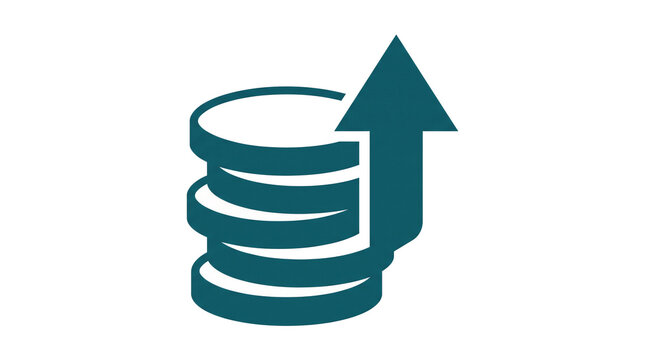 Rising salary icon with coin stack and growth arrow for minimum wage revision and employee compensation increase