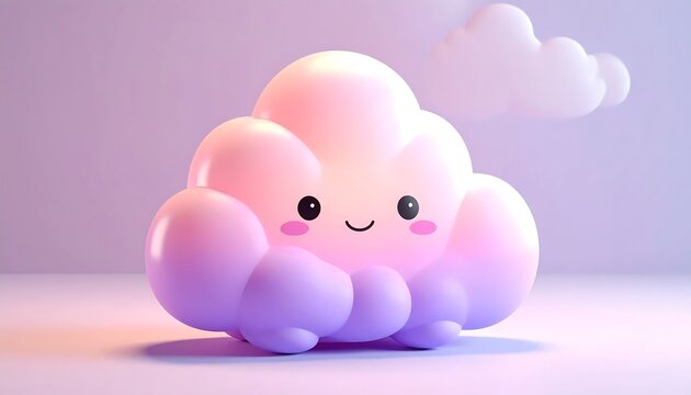 Cute 3D Pastel Cloud Character with Happy Face.