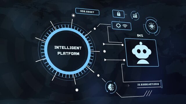 Modern Intelligent Platform HUD Concept Showing Artificial Intelligence Digital Data Management System.