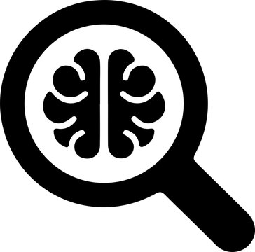 Magnifying Glass Over Brain Icon, AI Research Symbol, Cognitive Science Search Vector