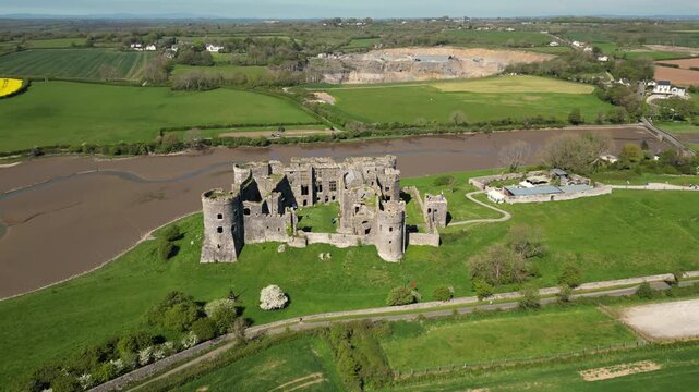 Aerial video of Carew Castle in the civil parish of Carew in Pembrokeshire, Wales. The Carew family take their name from this site and have owned the castle for more than 900 years