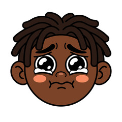 Fototapeta premium Crying emotional young boy sticker with dreadlocks and tears flat vector illustration isolated